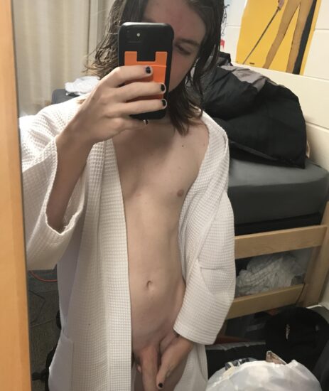Mirror boy with smooth dick