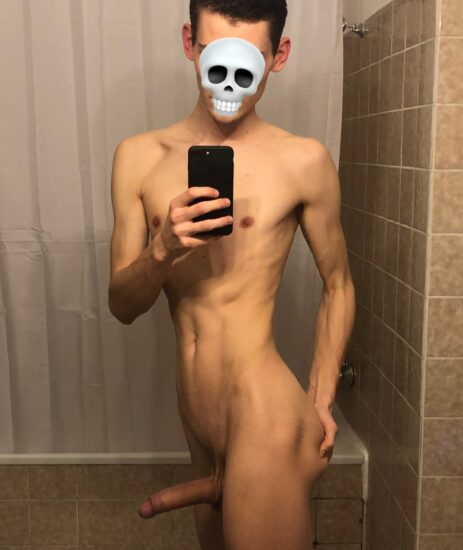 Skinny twink with shaved cock
